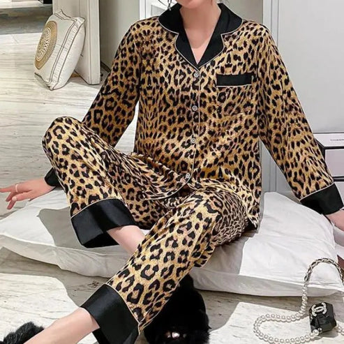 Pyjama long pour femme à motif léopard - multicolore / s