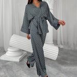 Pyjama en satin à motifs et manches longues - gris / s
