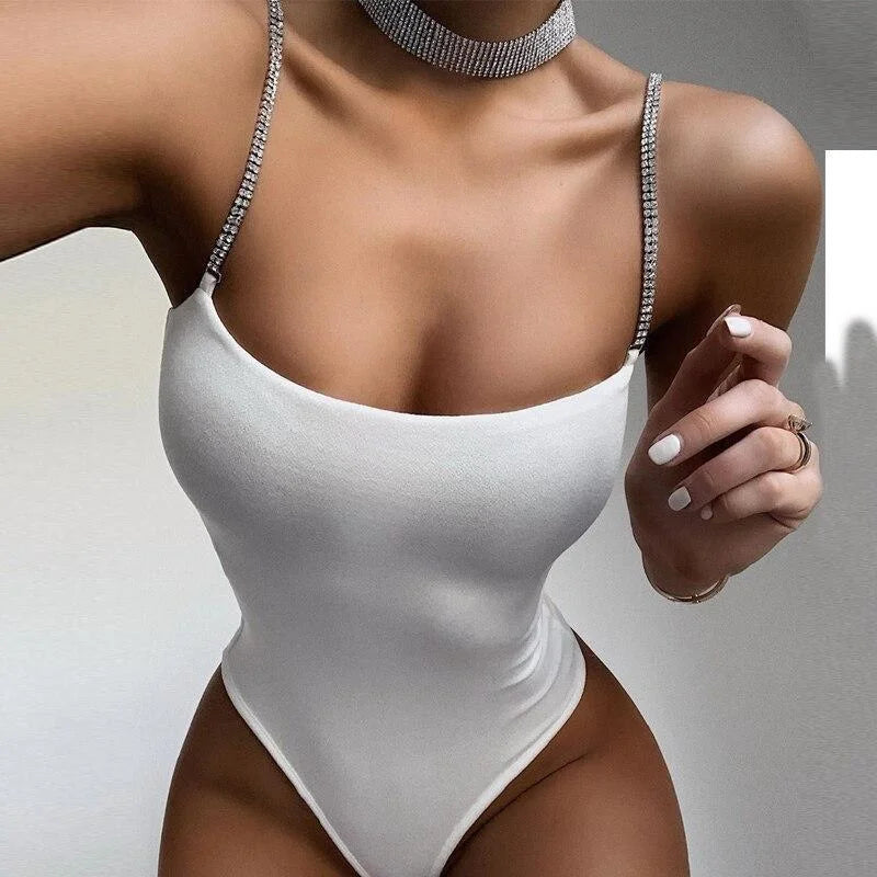 Blanc Body Sensuel avec Bretelles Décoratives