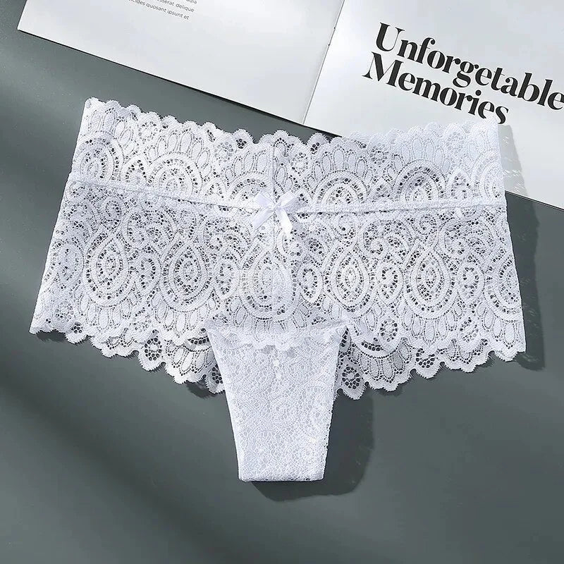 Blanc Culotte en dentelle avec nœud