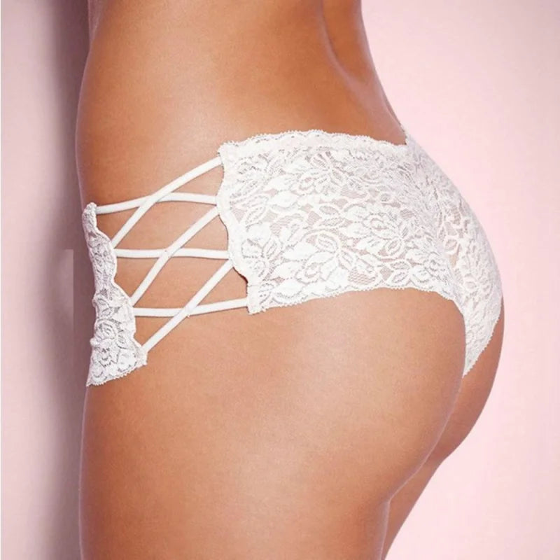 Blanc Culotte Tanga en Dentelle Décorative