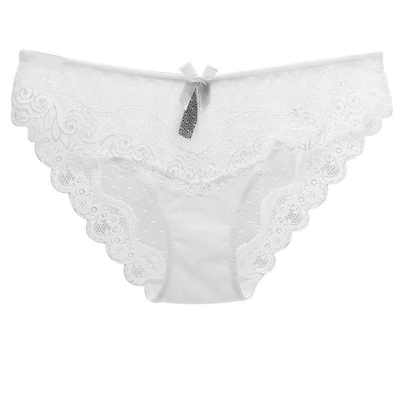 Blanc Culotte Transparente en Dentelle avec un Nœud