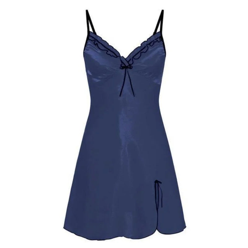 Bleu Chemise de nuit à nœuds