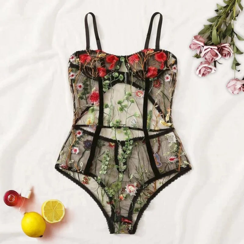 Body en Dentelle Décorative - Motif Fleuri
