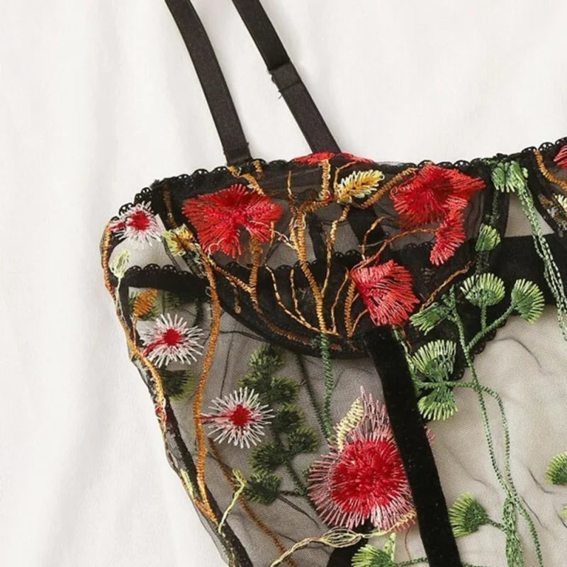 Body en Dentelle Décorative - Motif Fleuri