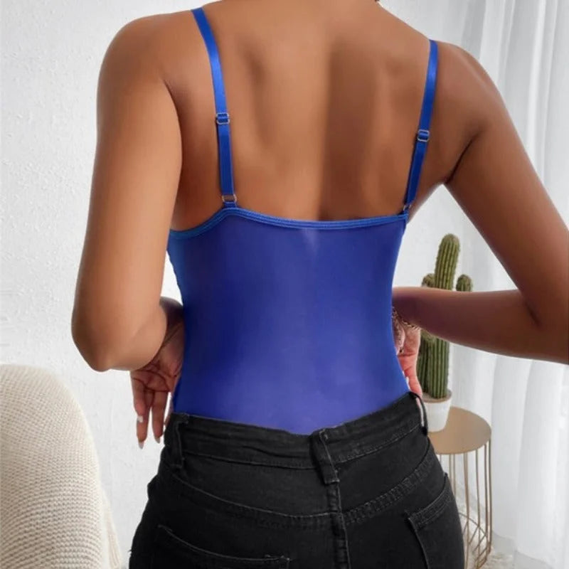 Body en Dentelle Transparente avec Motif de Fleurs