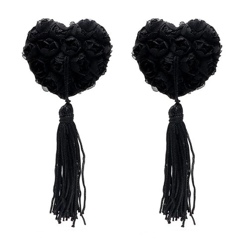 Cache-tétons auto-adhésifs - fleurs - noir / universelle