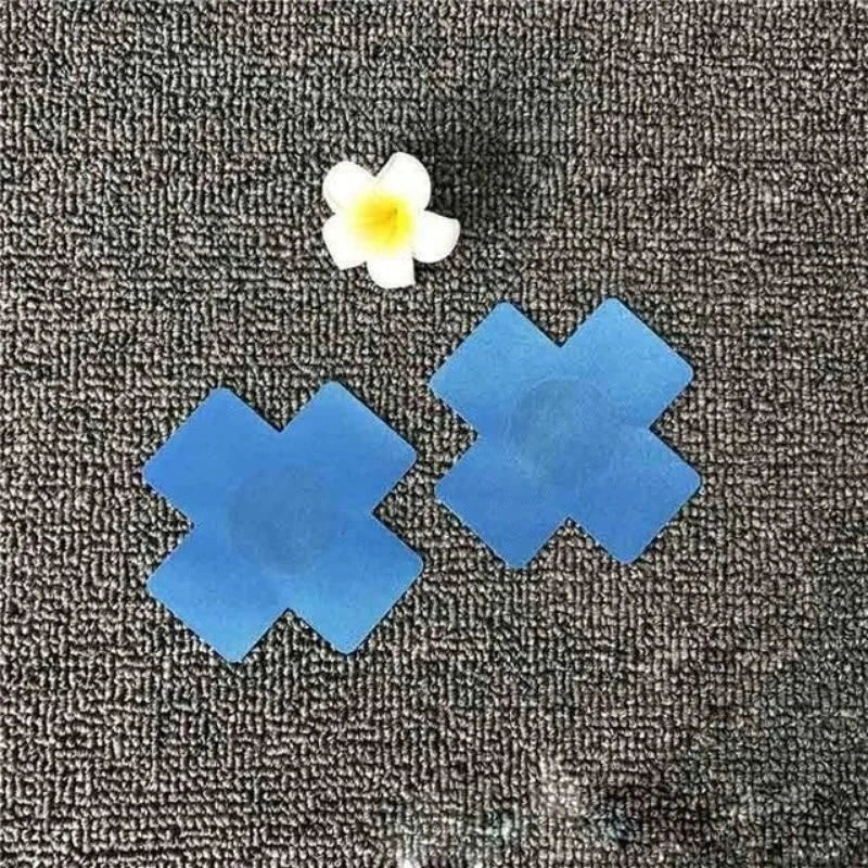 Cache-tétons autoadhésif - forme de croix - bleu / universelle
