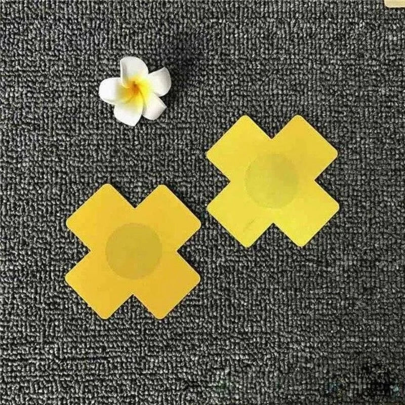 Cache-tétons autoadhésif - forme de croix - jaune / universelle