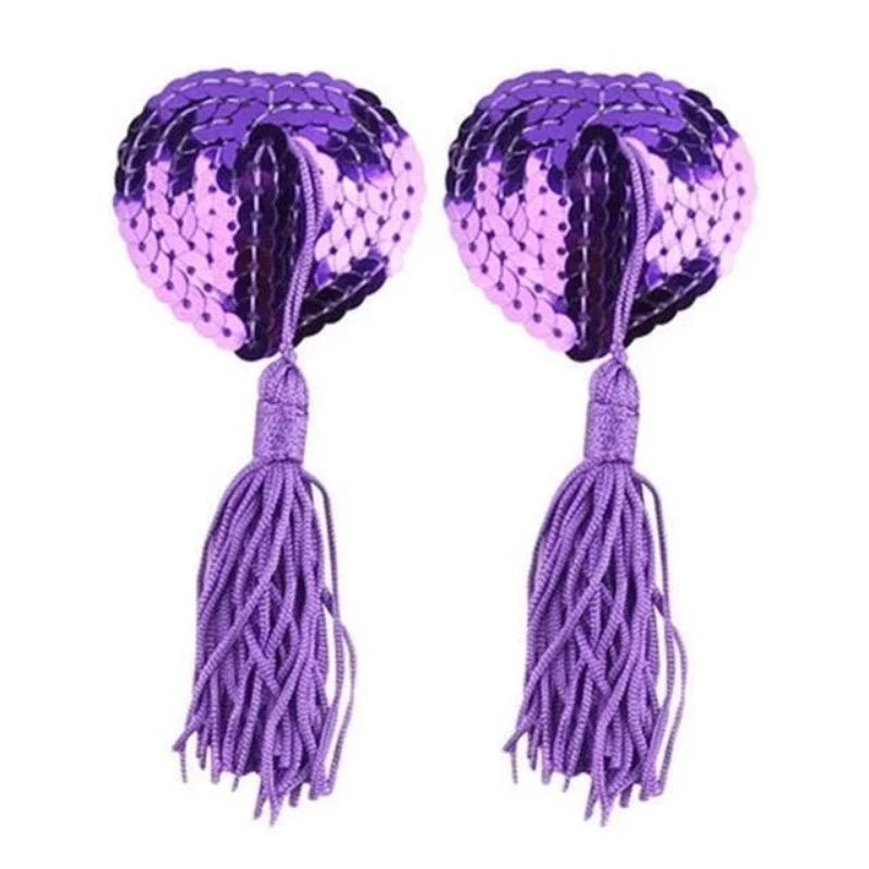 Cache-tétons autoadhésifs - cœur avec paillettes - violet / universelle