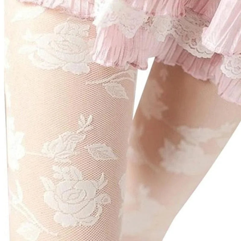 Collants femme à motif rose
