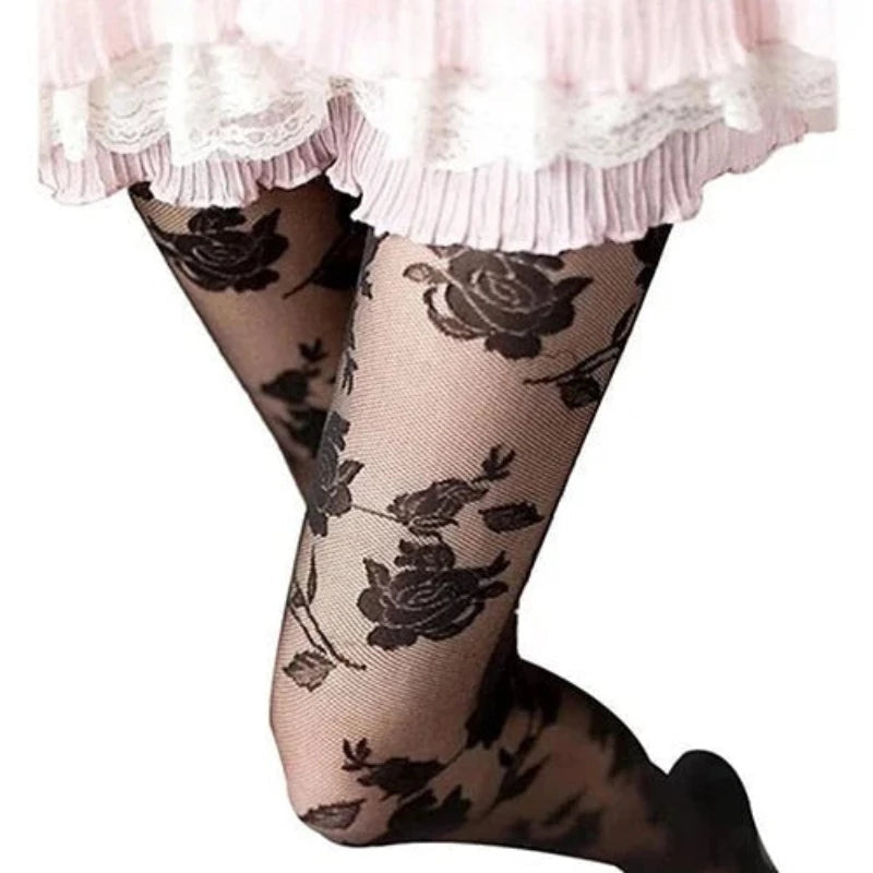 Collants femme à motif rose