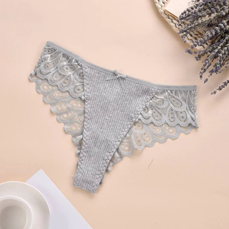 Gris Culotte côtelée avec dentelle