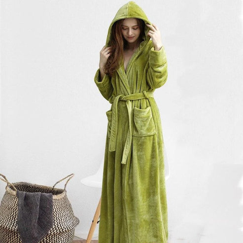 Kimono femme - long avec capuche - vert / m
