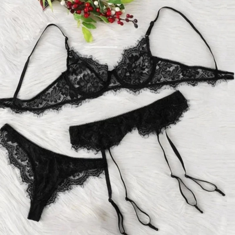 Lingerie En Dentelle Ajustable - Ensemble 3 Pièces
