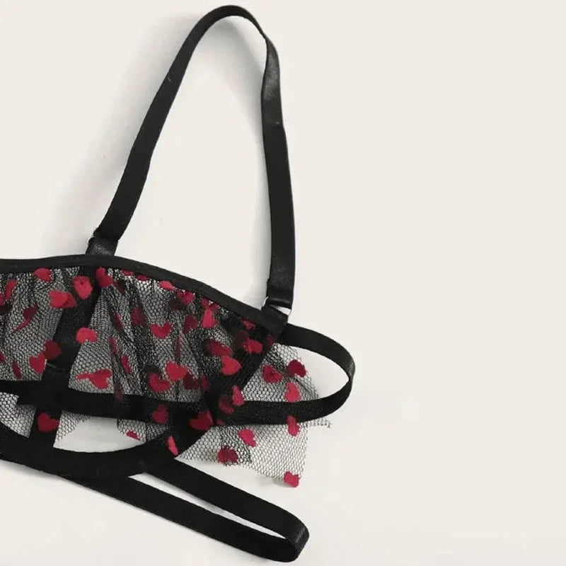 Lingerie Fine Motif Cœur - Ensemble 3 Pièces