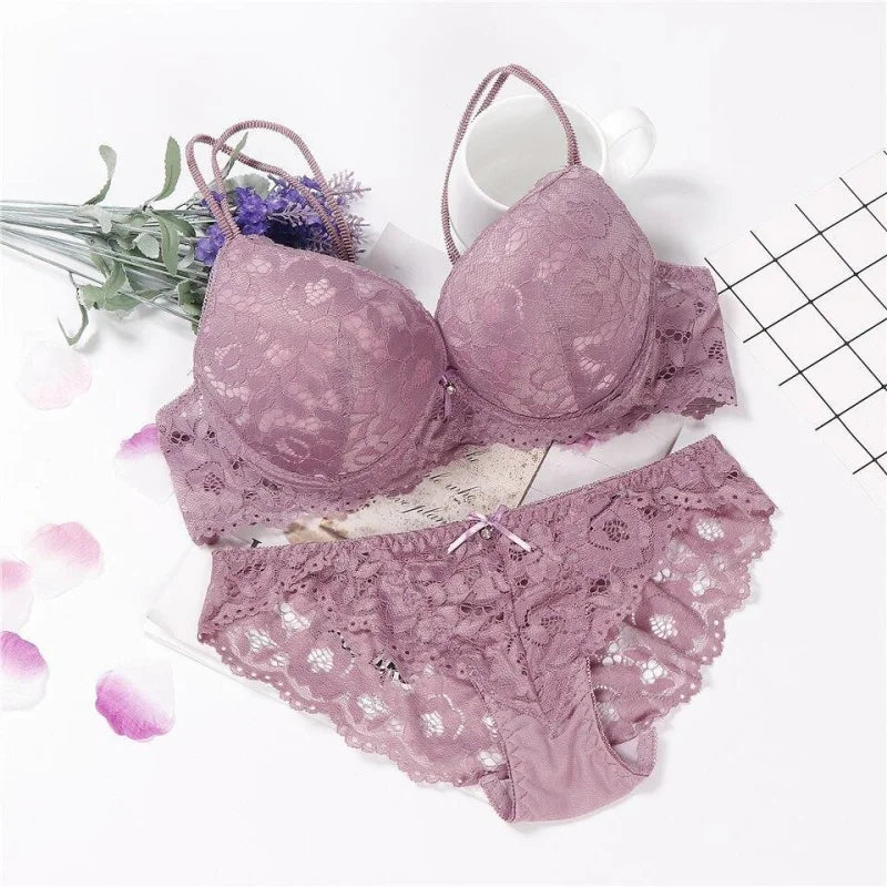 Lingerie sexy en dentelle motif de fleur - ensemble 2 pièces - violet / 70a