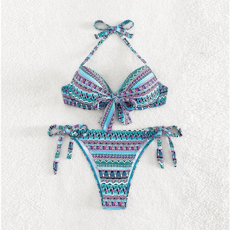 Maillot de bain deux pièces bikini push up à motifs