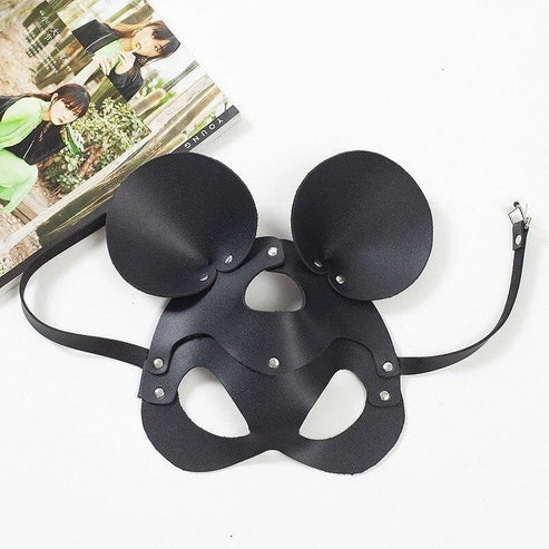 Masque en cuir avec oreilles de souris - noir / universelle