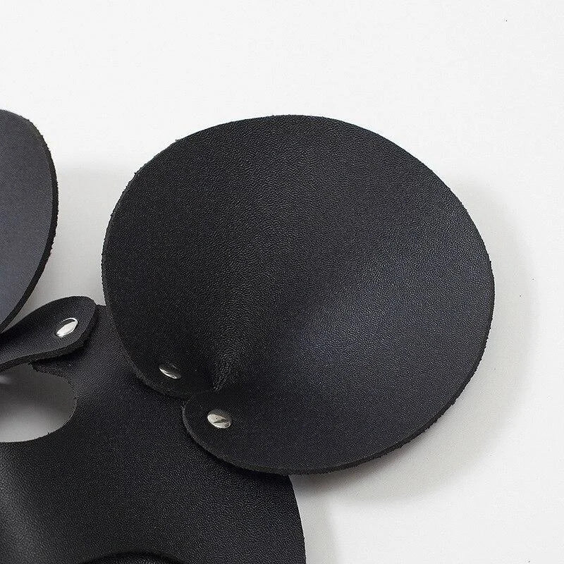 Masque en cuir avec oreilles de souris - noir / universelle