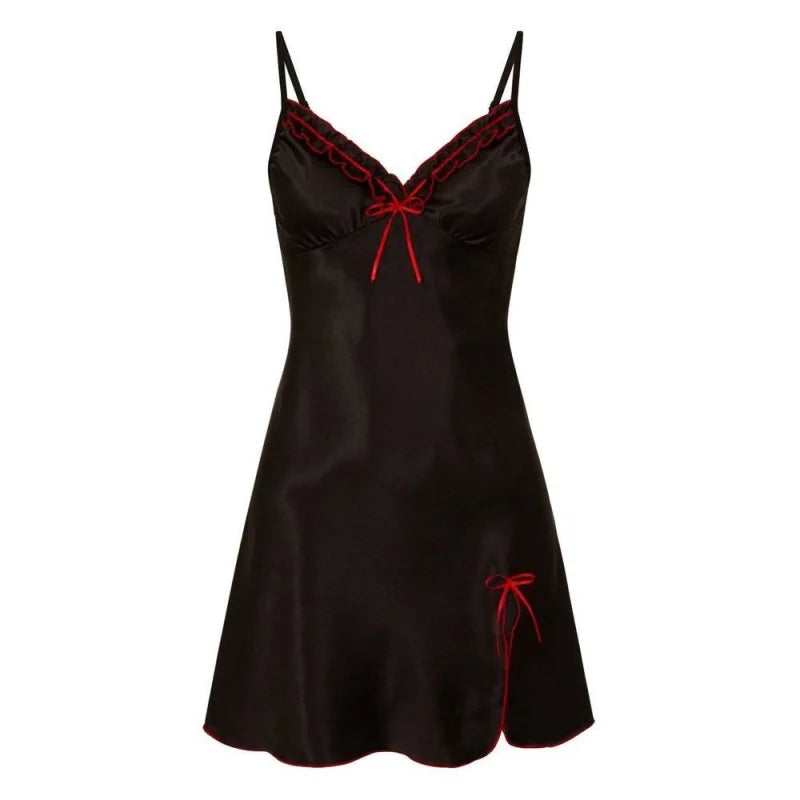 Noir Chemise de nuit à nœuds