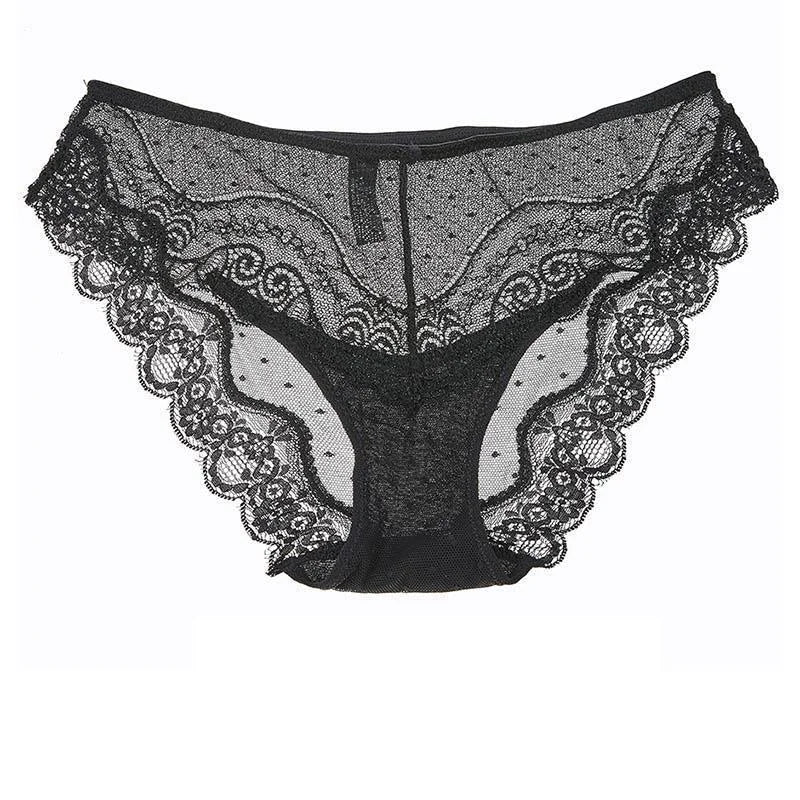 Noir Culotte Transparente en Dentelle avec un Nœud