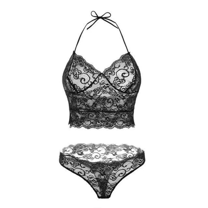 Noir Lingerie Dentelle Bretelles Fines - Ensemble 2 Pièces