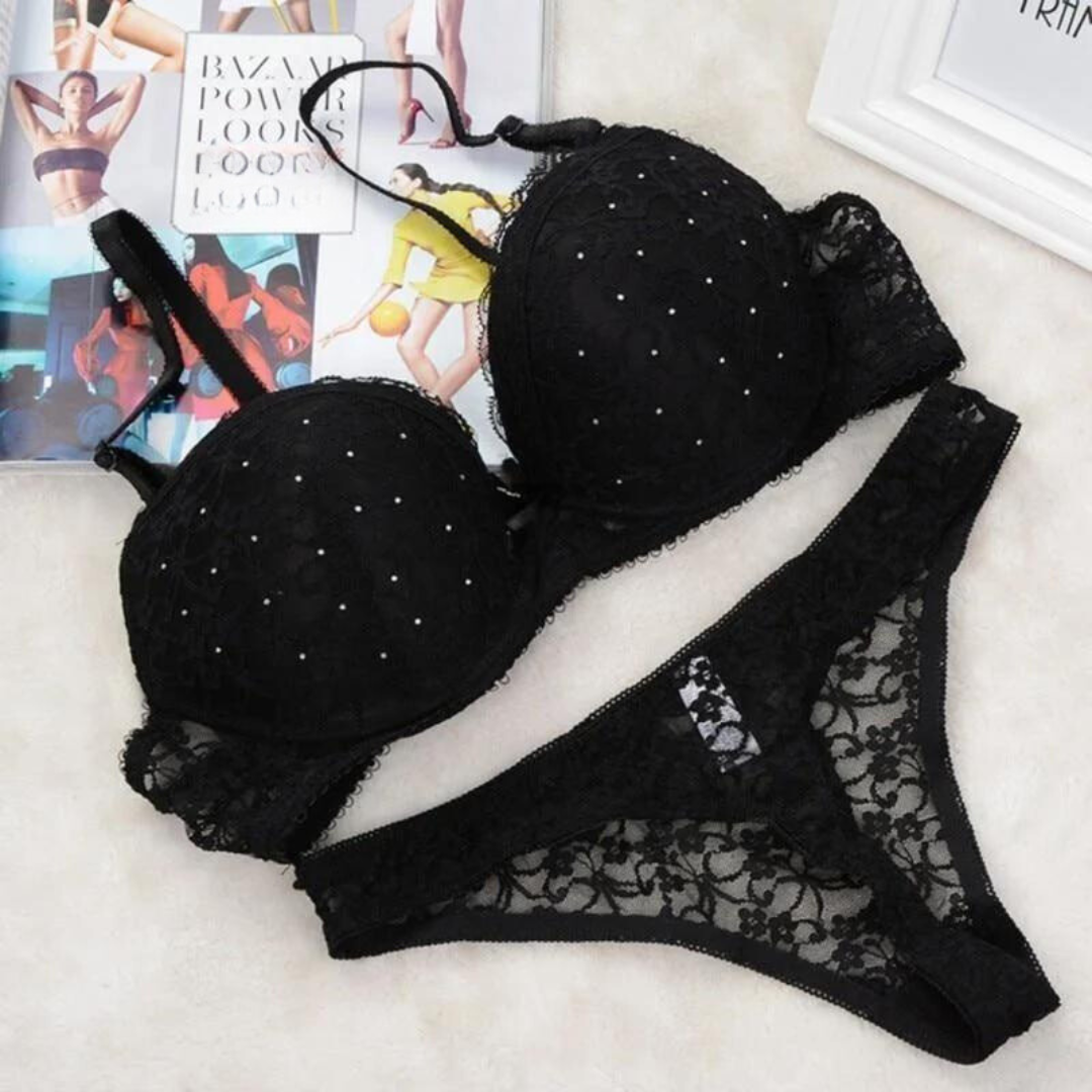Noir Lingerie & Soutien-Gorge Balconnet - Ensemble 2 pièces