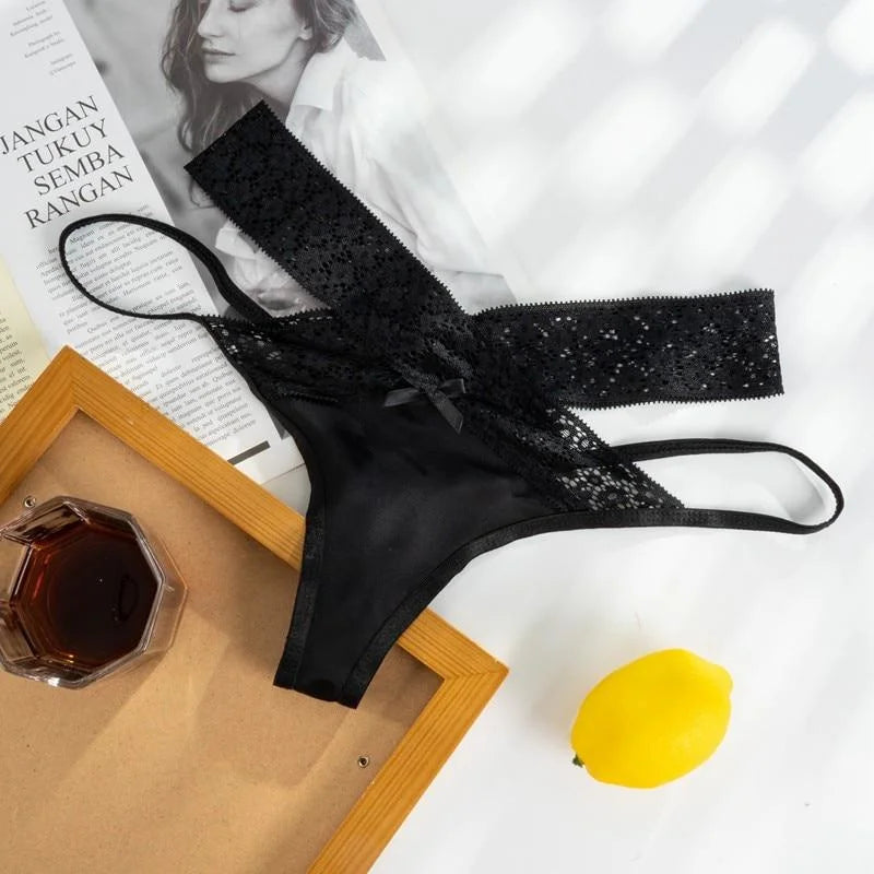 Noir String Femme - Bandes Croisées dans le Dos