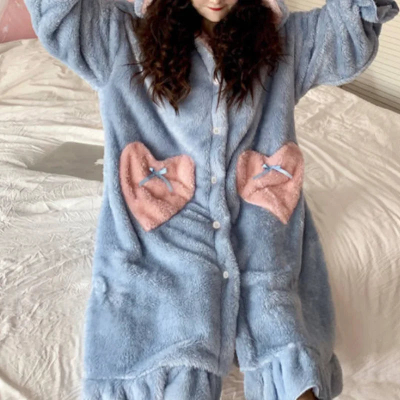 Pyjama chaud pour femme - bleu / s