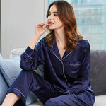 Pyjama deux pièces en satin - bleu marine / s