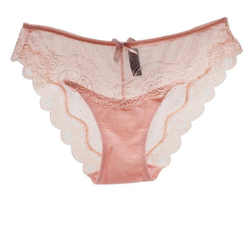 Rose Culotte Transparente en Dentelle avec un Nœud
