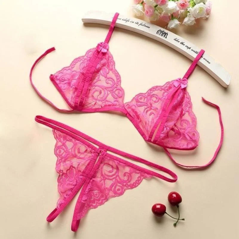 Rose foncé Lingerie Sexy avec Fente - Ensemble 2 Pièces