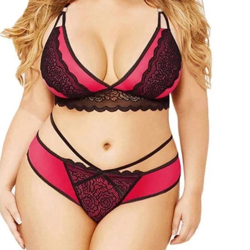 Rose Lingerie Sexy en Dentelle - Grande Taille