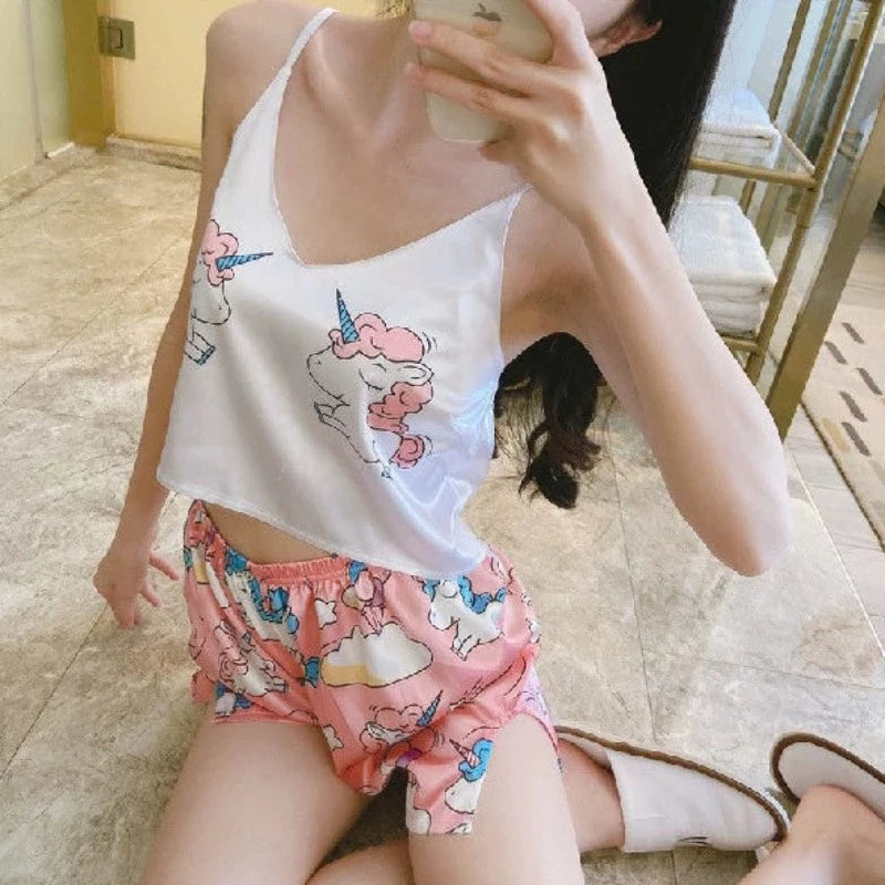 Rose Pyjama Femme avec Top Court et Short
