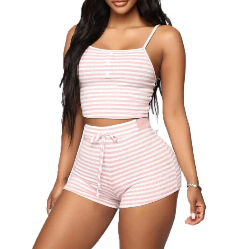 Rose Pyjama pour Femme - Rayures Look Marin
