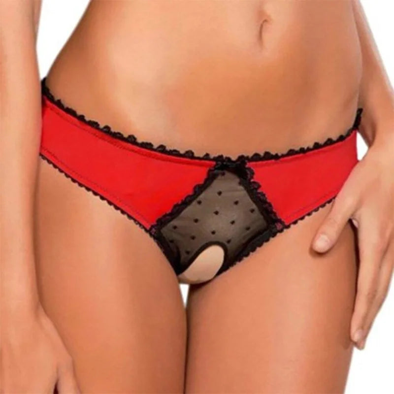 Rouge Culotte Femme en Dentelle - Fente Avant & Arrière