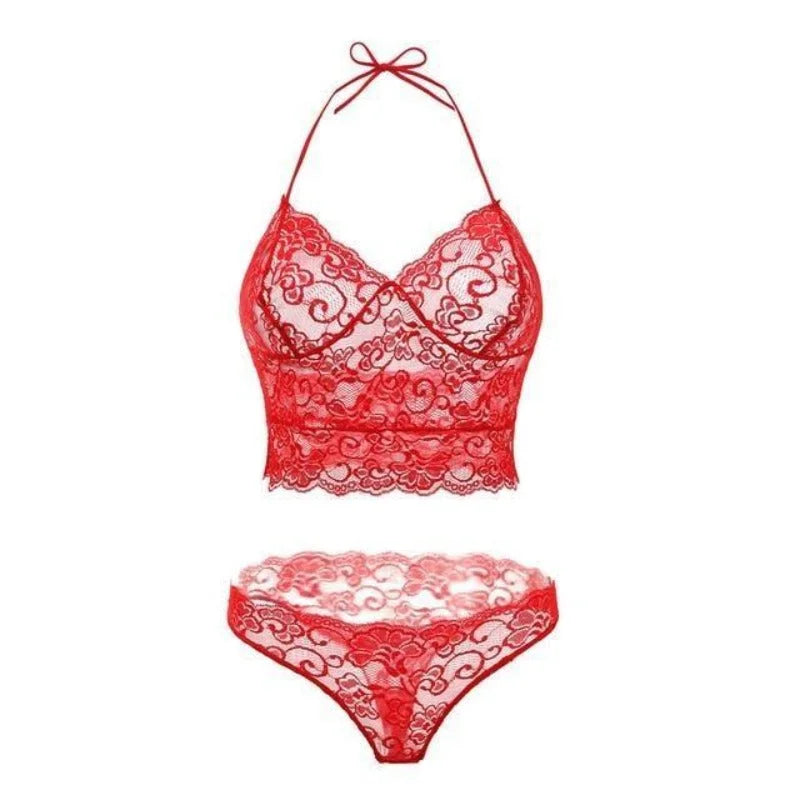 Rouge Lingerie Dentelle Bretelles Fines - Ensemble 2 Pièces