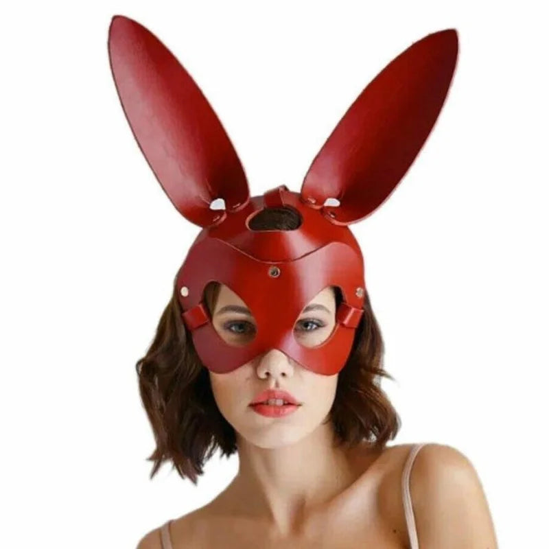 Rouge Masque en cuir avec de longues oreilles