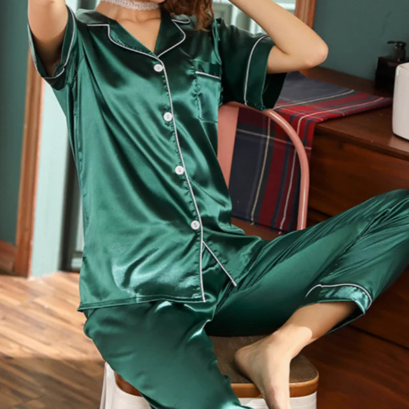 Vert Pyjama Classique à Manches Courtes pour Femme