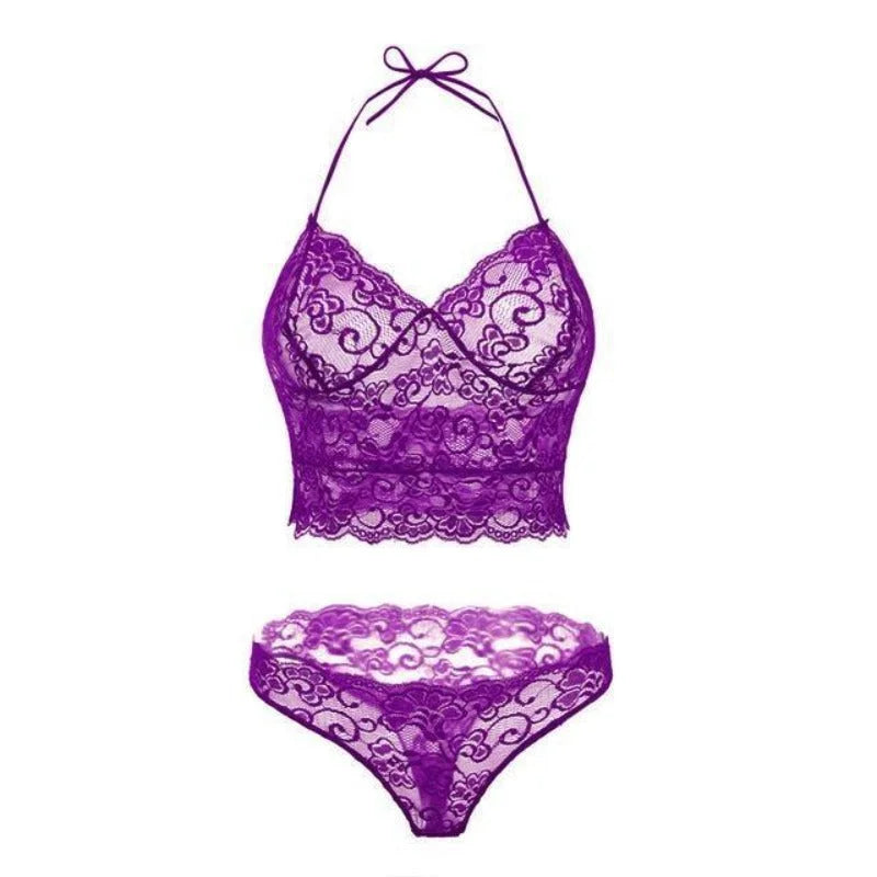 Violet Lingerie Dentelle Bretelles Fines - Ensemble 2 Pièces