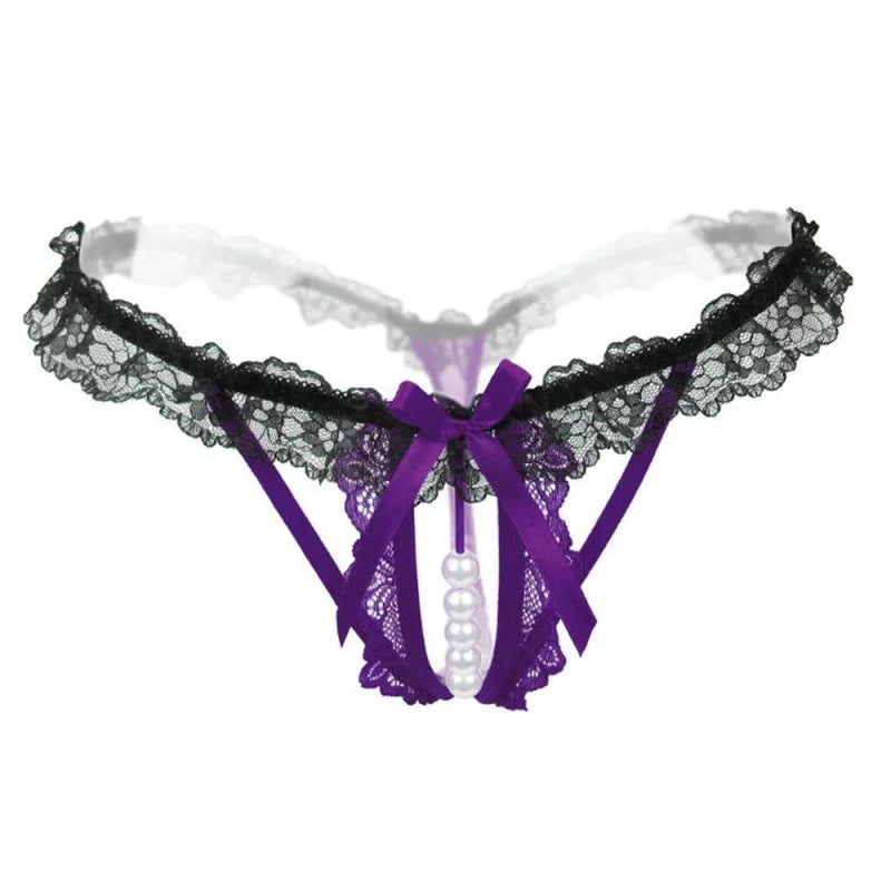 Violet String en Dentelle et Perles Décoratives