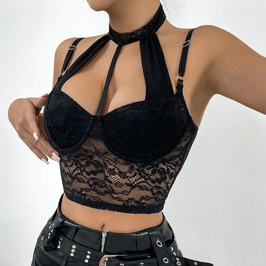 Soutien-gorge avec choker et finition en dentelle