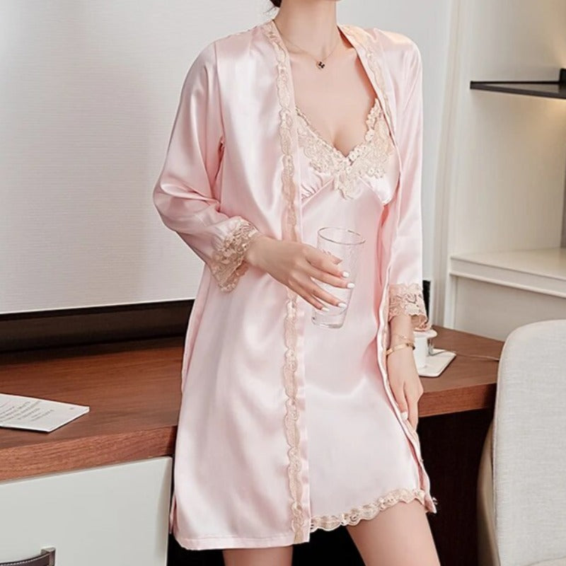 Ensemble pyjama avec kimono sensuel - rose / m