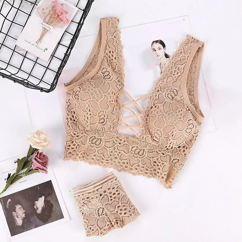 Beige Lingerie Fine en Dentelle - Brettelles Larges