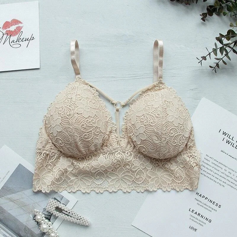 Beige Soutien-gorge en dentelle à rayures décoratives