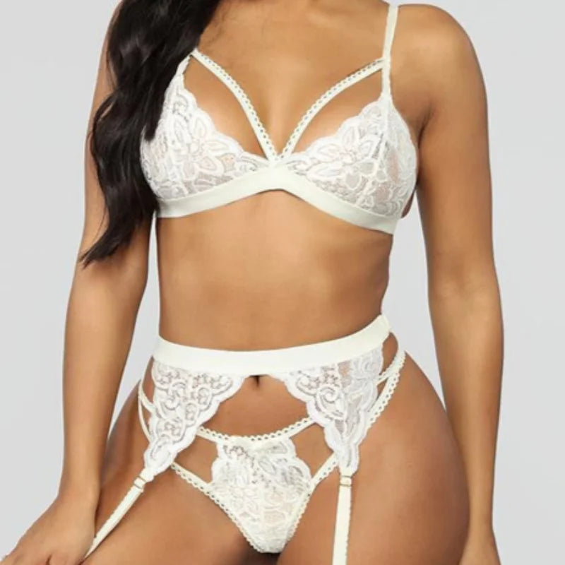 Blanc Lingerie Avec String Sexy - Ensemble 3 Pièces