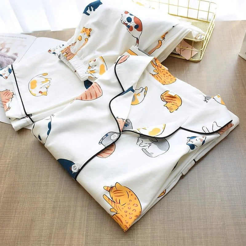 Blanc Pyjama avec motif de chat