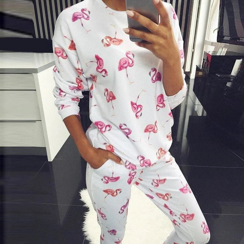 Blanc Pyjama Long pour Femme - Imprimé Décoratif