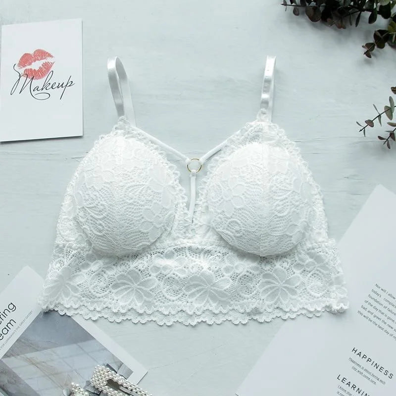 Blanc Soutien-gorge en dentelle à rayures décoratives